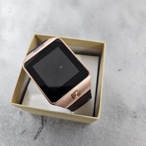 Rose Gold Smartwatch with Brown Strap